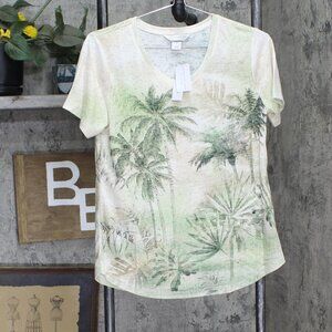NWT Christopher & Banks Tropical Short Sleeve T-Shirt Top 7944 PS Green Multi